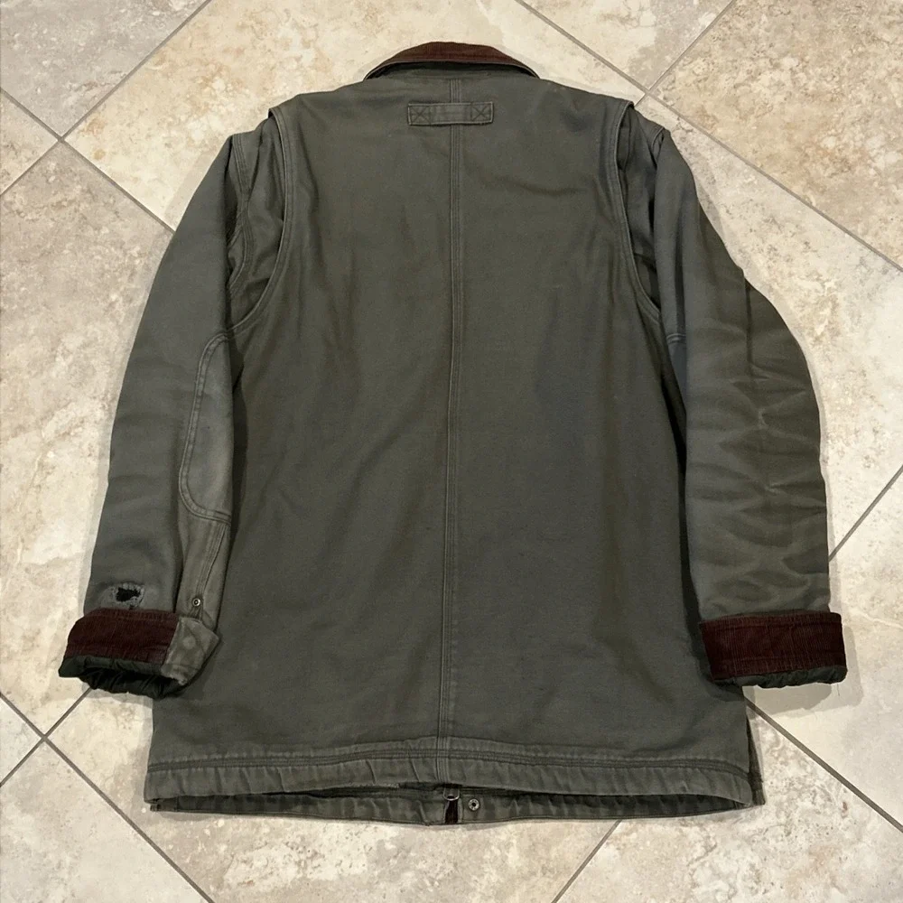Duluth Trading Co Fire Hose Canvas Jacket Men L Tall Green Sherpa Lined Workwear